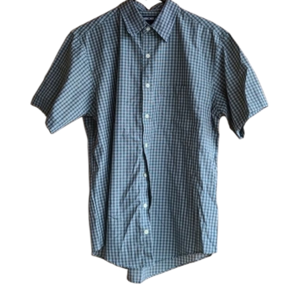 🛒3 For $10 🛍 Cherokee Blue and White Checkered Casual Button Down Shirt